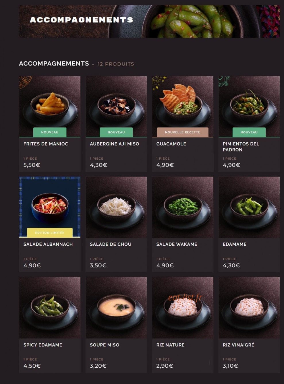 Carte et menu de Côté Sushi à Asnieres sur Seine — Les accompagnements