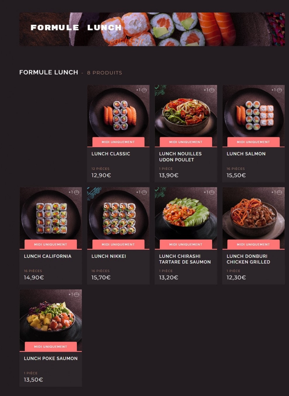 Carte et menu de Côté Sushi à Asnieres sur Seine — Formule lunch