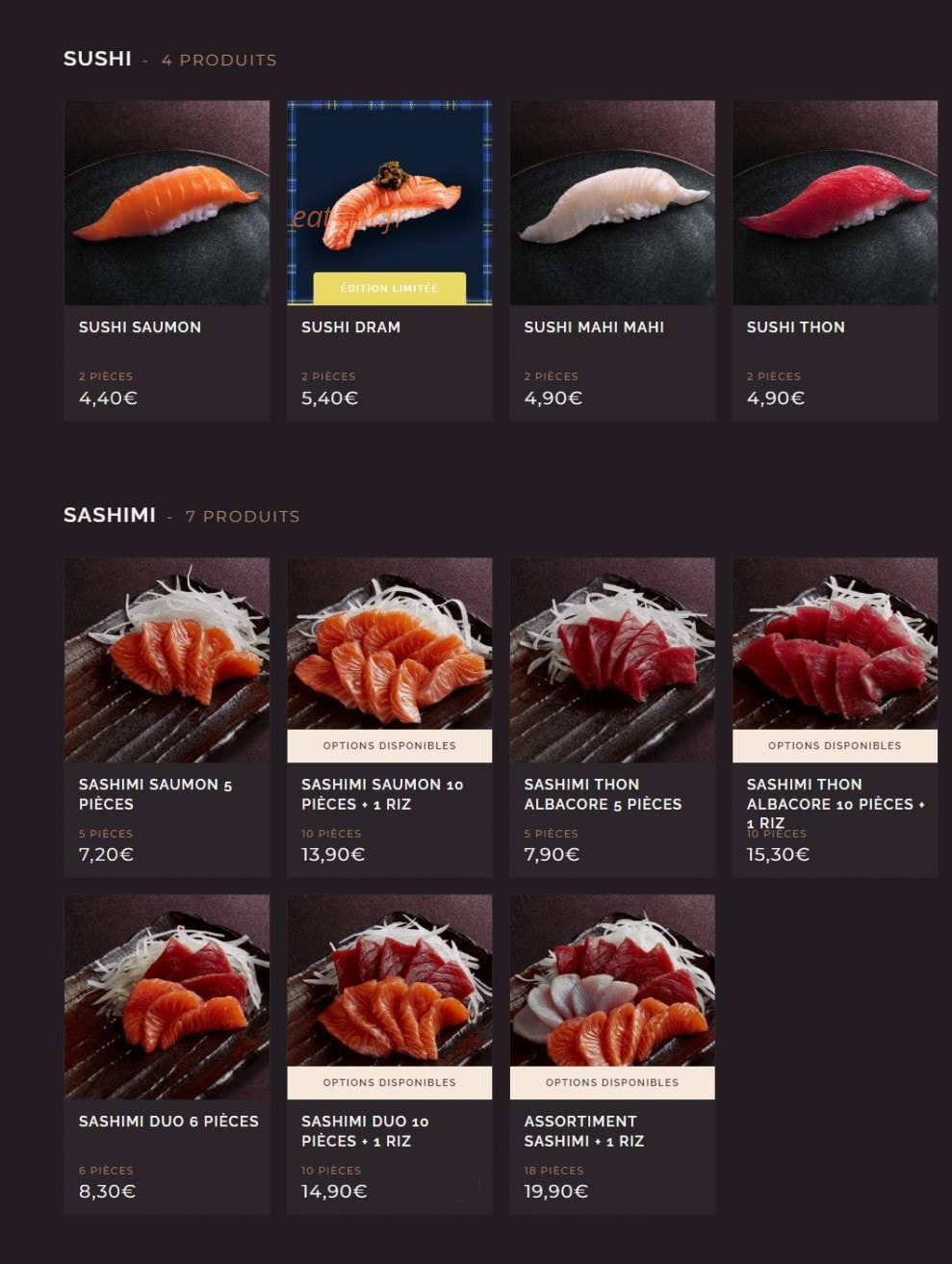 Carte et menu de Côté Sushi à Asnieres sur Seine — Les sushis et sashimis