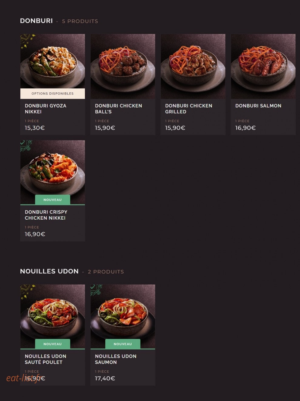 Carte et menu de Côté Sushi à Asnieres sur Seine — Les donburis et nouilles udons