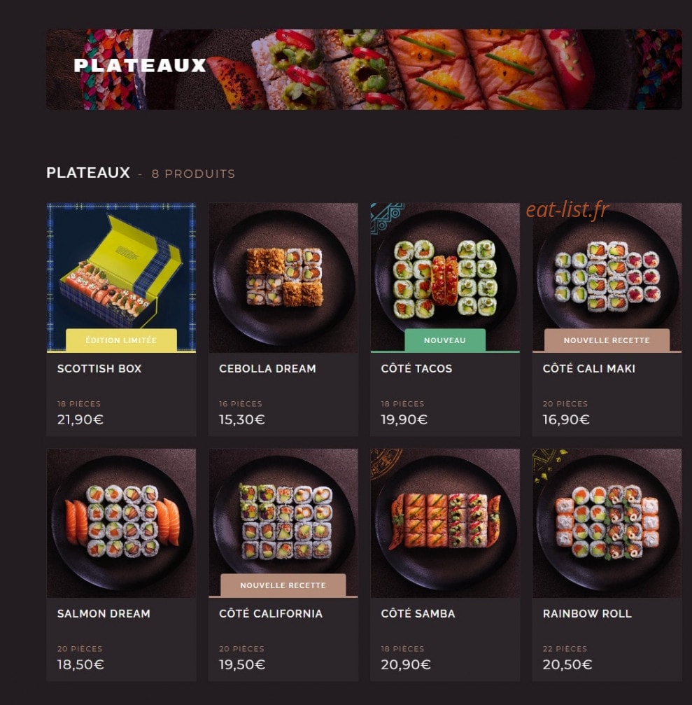 Carte et menu de Côté Sushi à Asnieres sur Seine — Les plateaux
