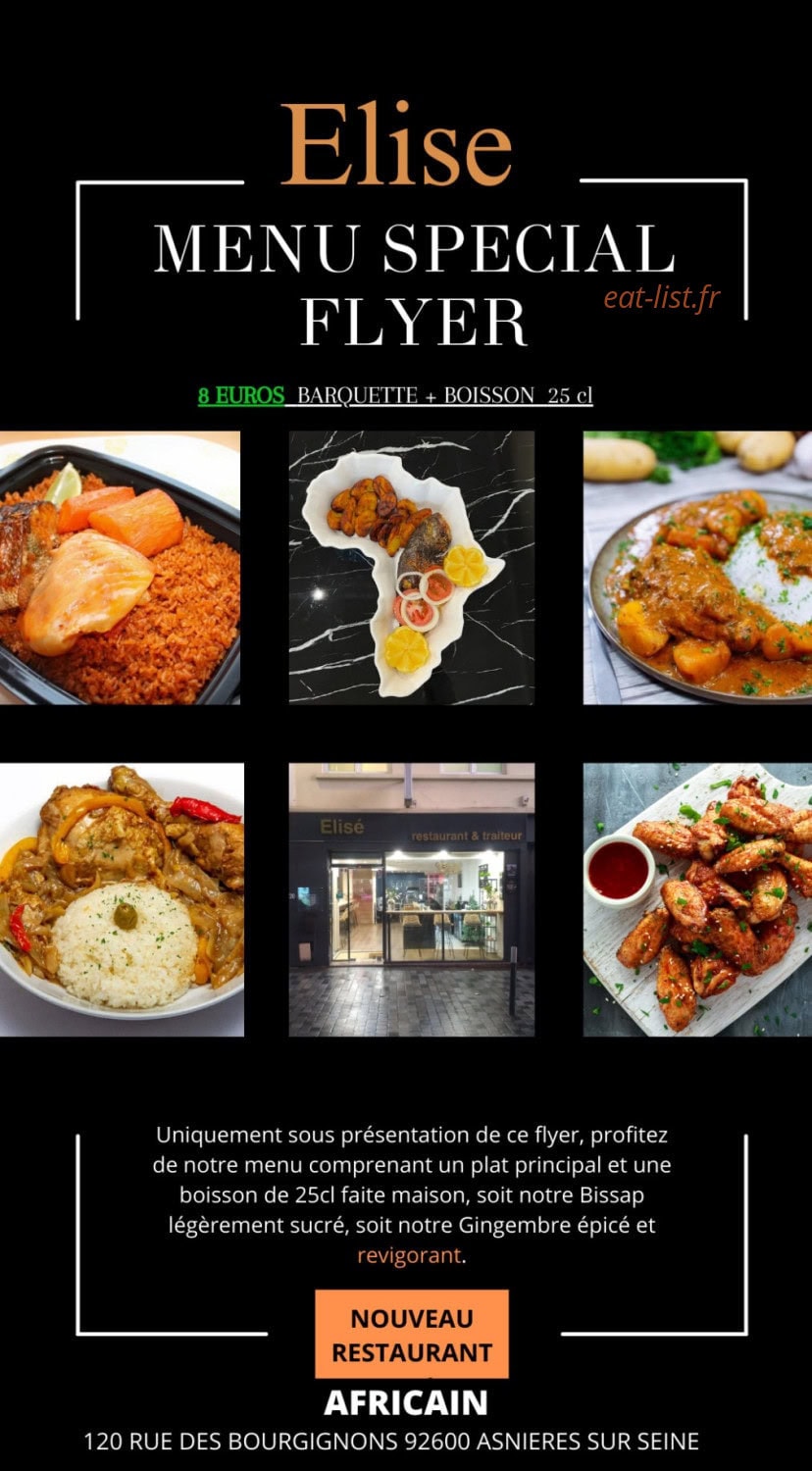 Elise restaurant & traiteur — carte page 1