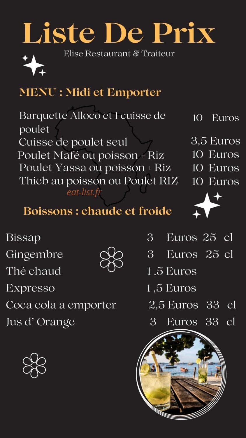 Elise restaurant & traiteur — carte page 2