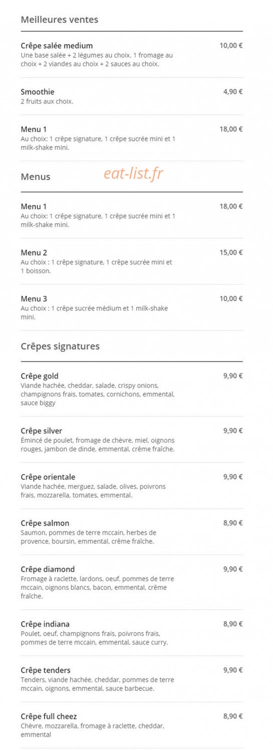 Gold'N Crêpes — carte page 1