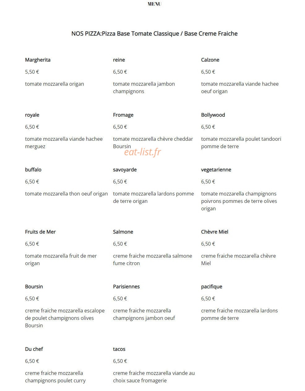 Golden Food — carte page 1