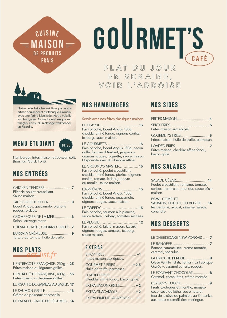 Gourmet's Café — carte page 2