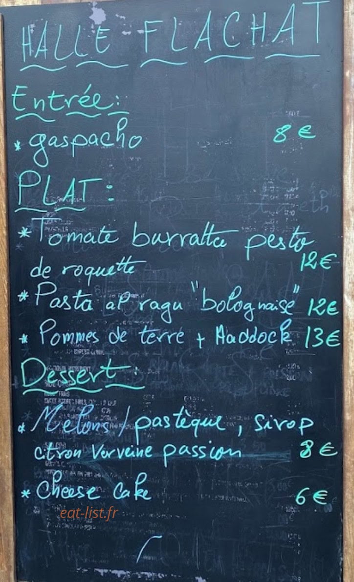 Carte et menu de Halle Flachat à Asnieres sur Seine — Exemple de menu