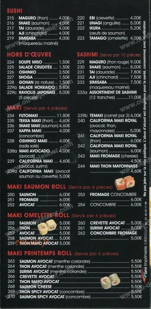 Carte et menu de Hokkaido II à Asnieres sur Seine — page 8