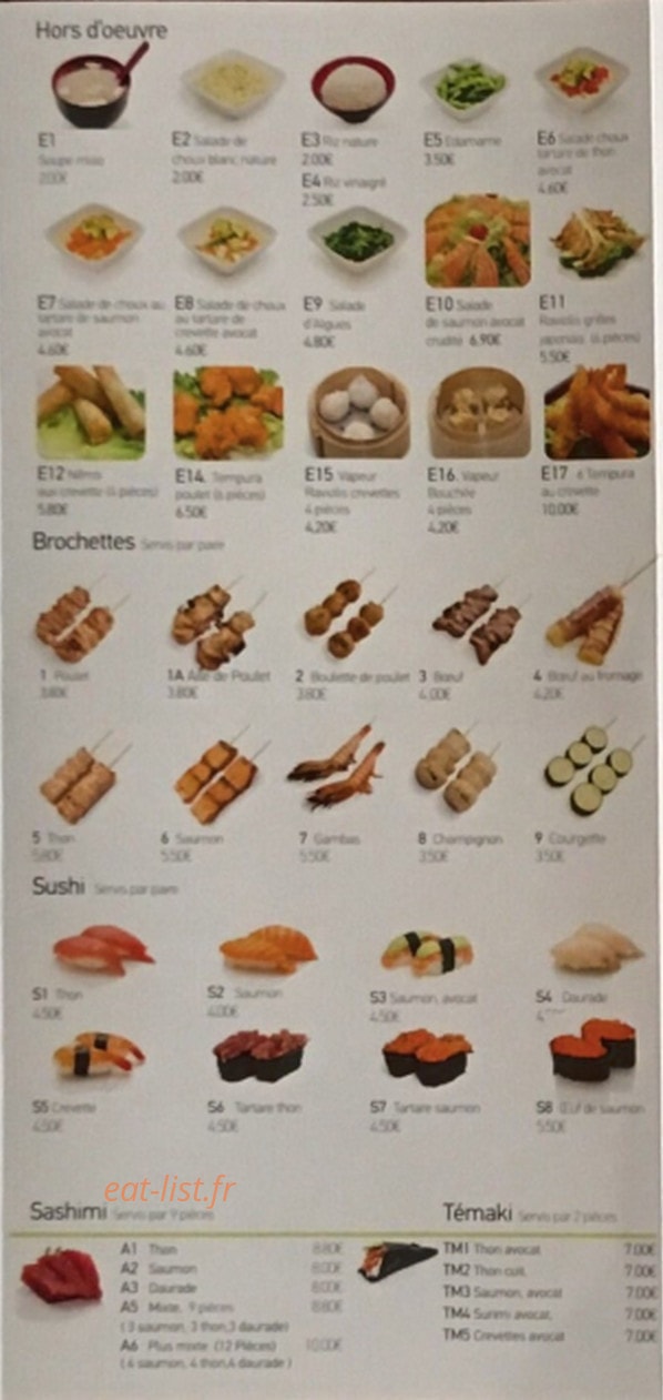 Carte et menu de Kanau à Asnieres sur Seine — Les hors d'œuvre, brochette, ...