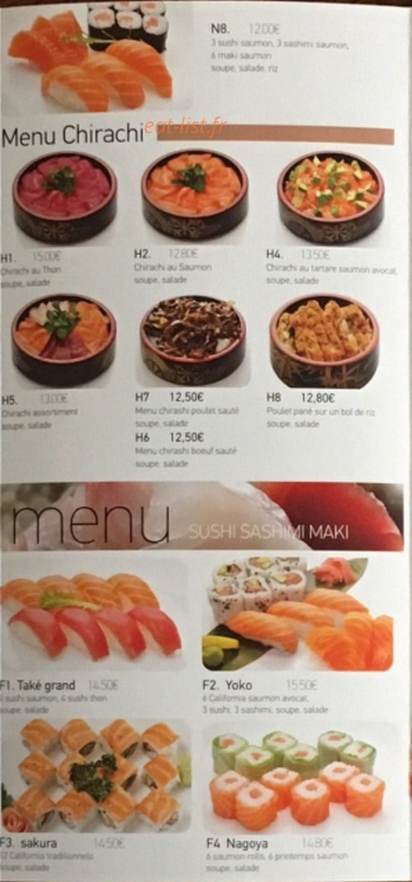 Carte et menu de Kanau à Asnieres sur Seine — Les menu chirashi, menu sushi sashimi maki, ...