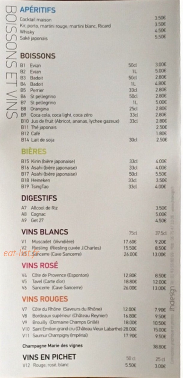 Carte et menu de Kanau à Asnieres sur Seine — Les apéritifs, boissons, ...