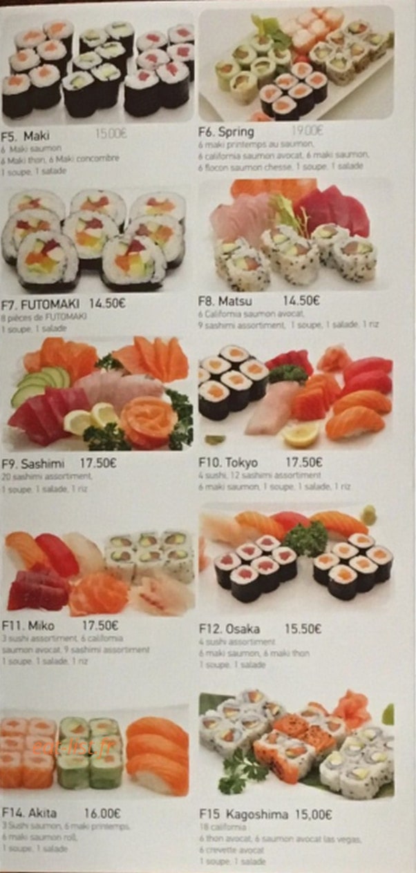 Carte et menu de Kanau à Asnieres sur Seine — Les menu menu sushi sashimi maki (suite)