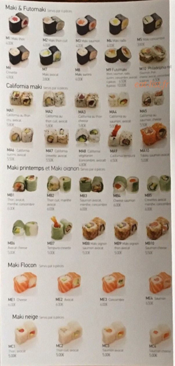 Carte et menu de Kanau à Asnieres sur Seine — Les maki, futomaki, ...