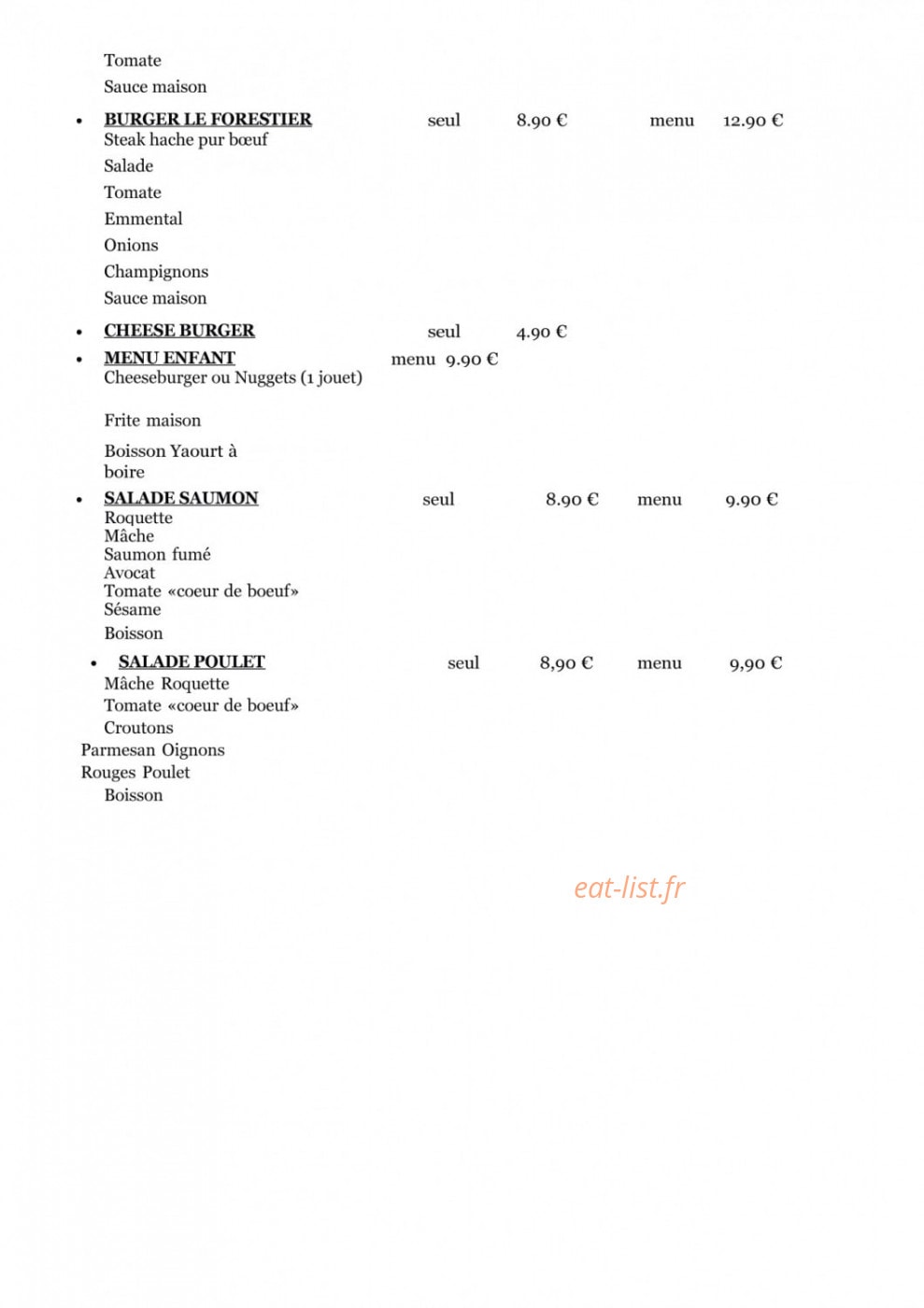 L'Atelier du Burger — carte page 2