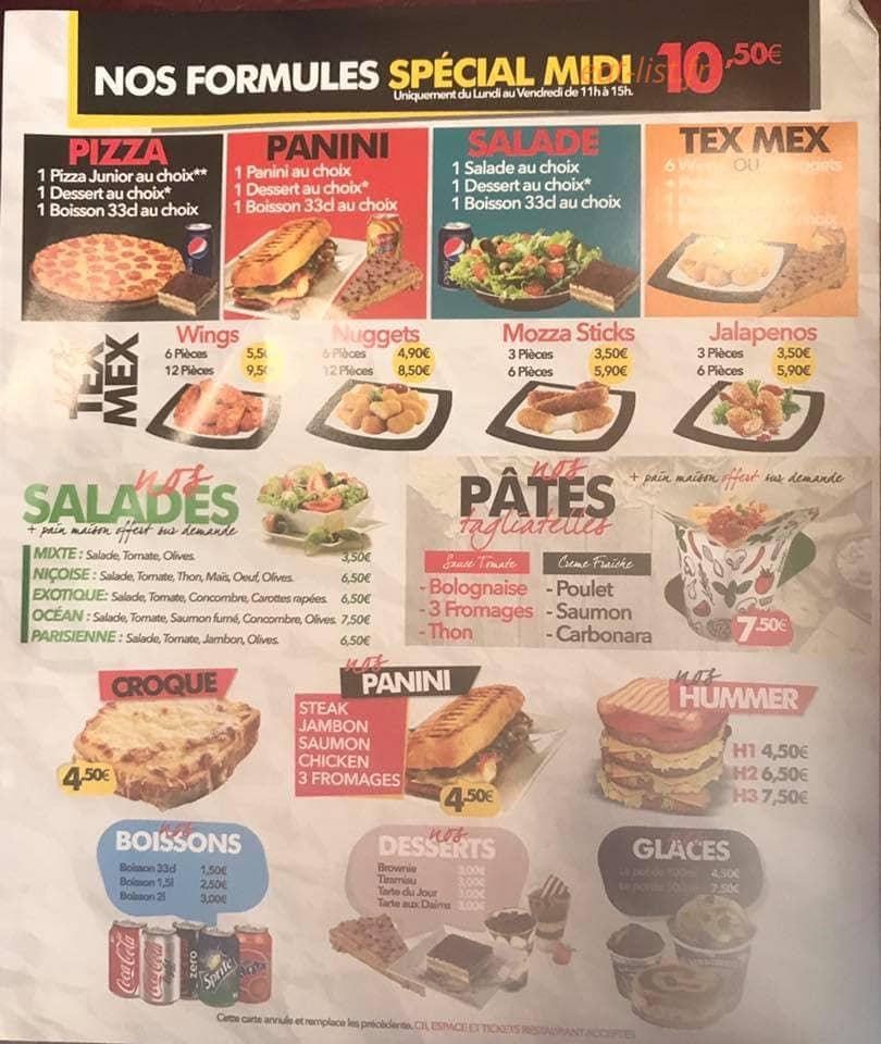 Carte et menu de La Rosa pizza à Asnieres sur Seine — Les formules