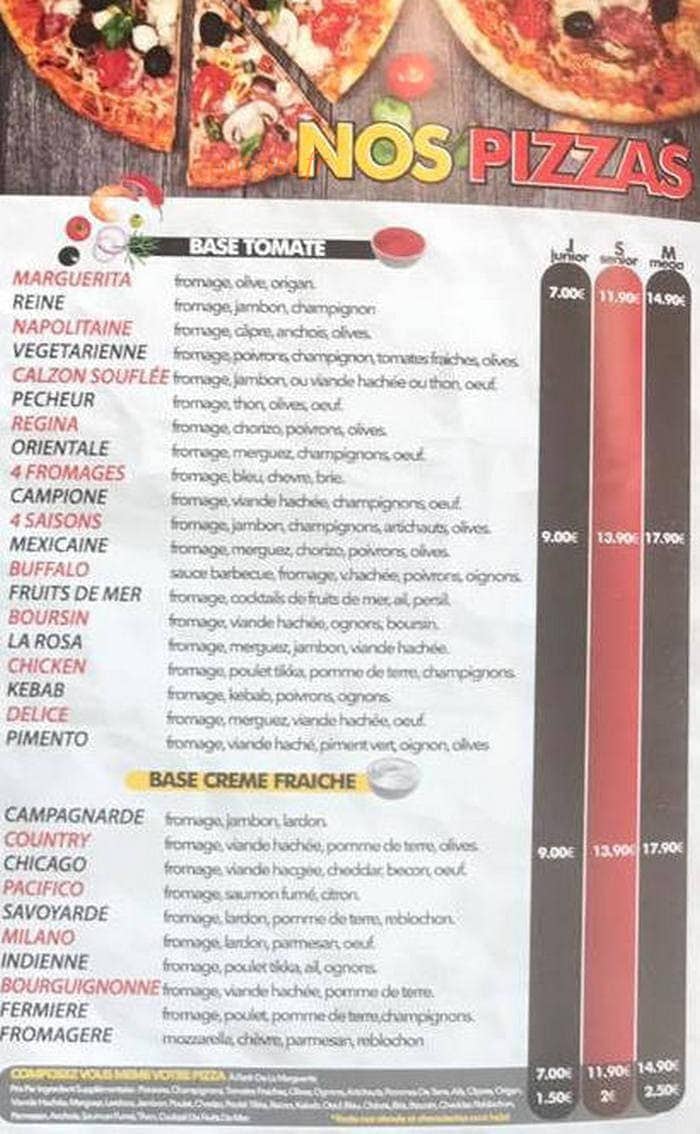 Carte et menu de La Rosa pizza à Asnieres sur Seine — Les pizzas