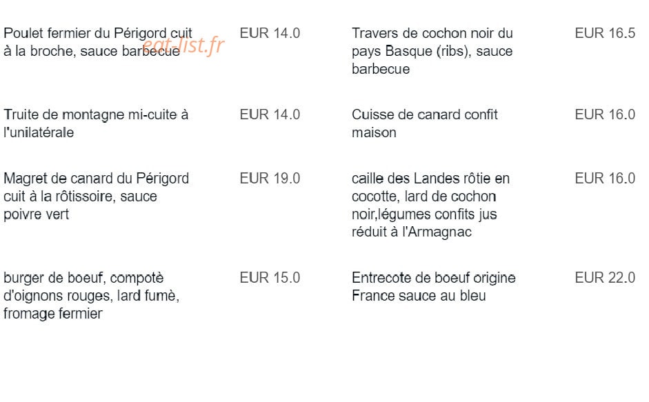 Carte et menu de La Rôtisserie à Asnieres sur Seine — Les plats