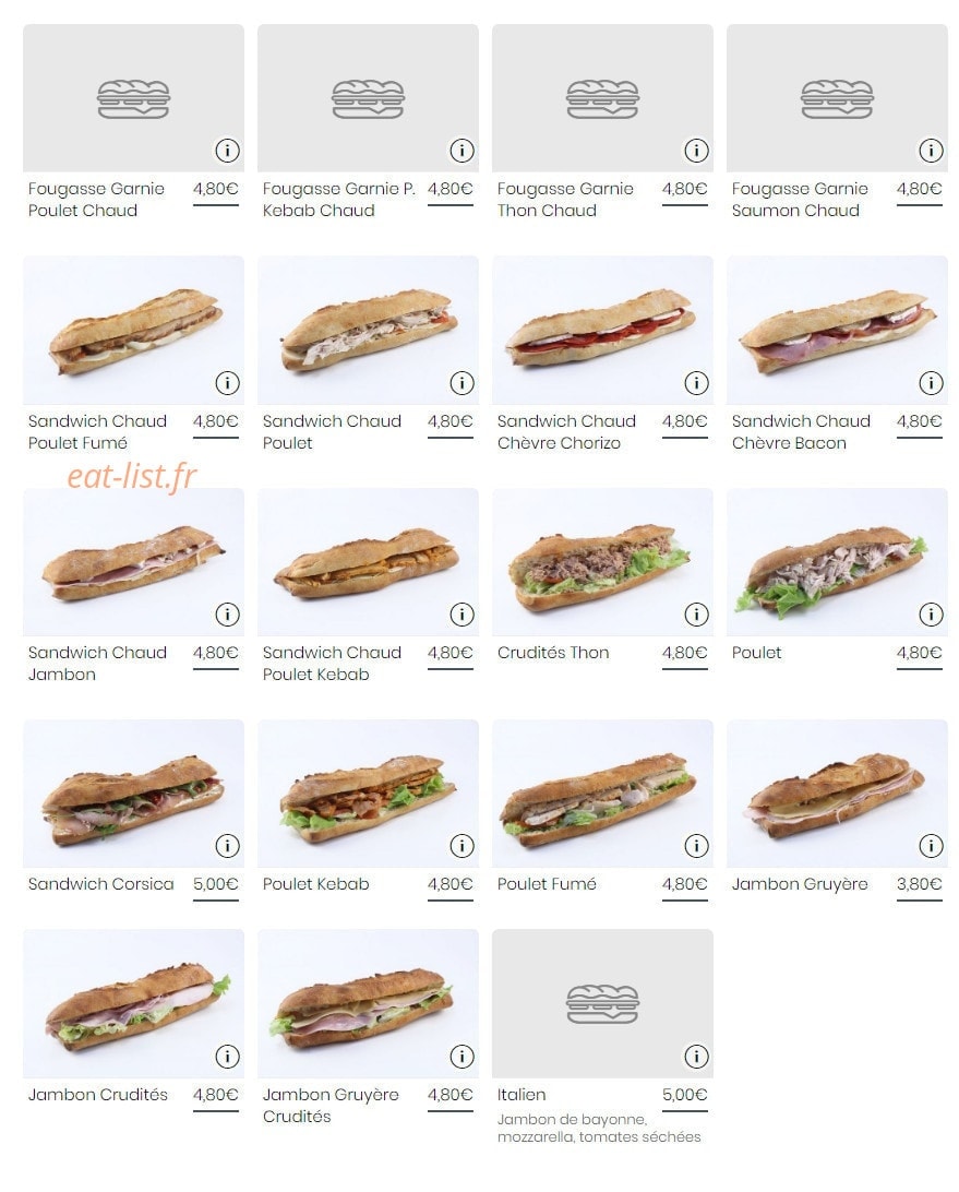 Carte et menu de Le Fournil Du Grand Paris à Asnieres sur Seine — Sandwiches