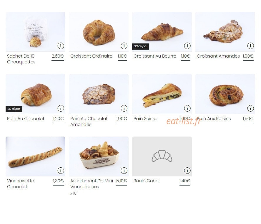 Carte et menu de Le Fournil Du Grand Paris à Asnieres sur Seine — Viennoiserie