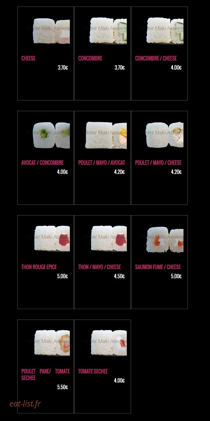 Carte et menu de Mister Maki à Asnieres sur Seine — Les mister flocon suite