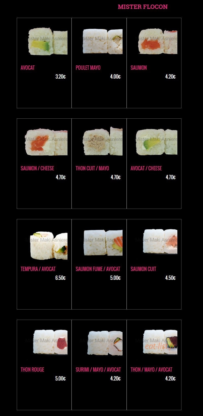Carte et menu de Mister Maki à Asnieres sur Seine — Les mister flocon