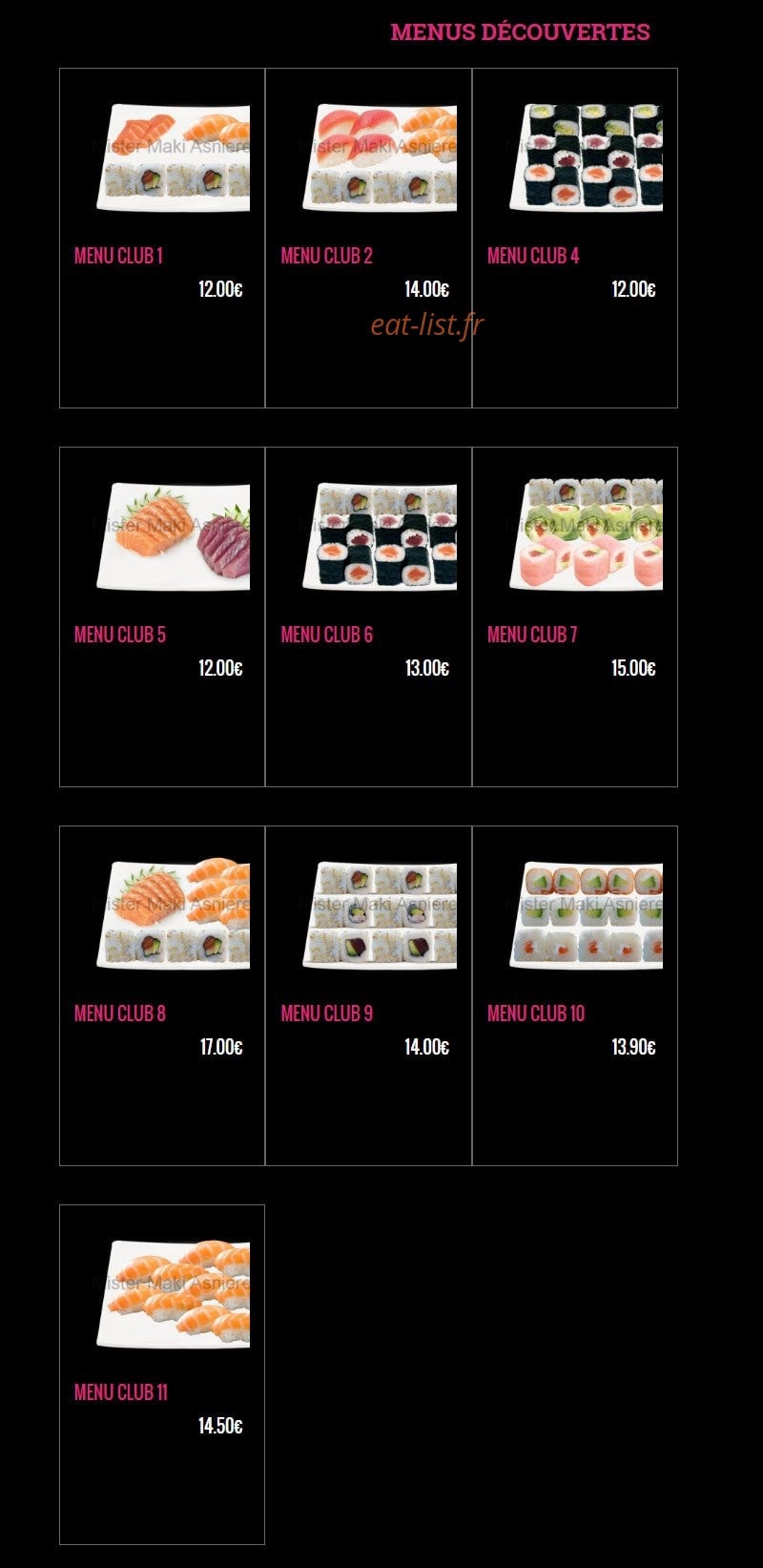 Carte et menu de Mister Maki à Asnieres sur Seine — Les menus découvertes