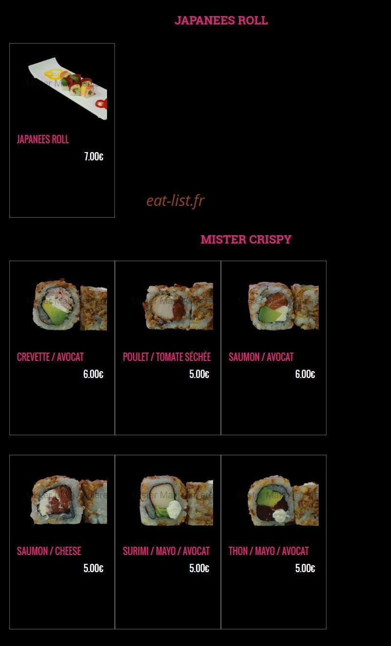 Carte et menu de Mister Maki à Asnieres sur Seine — Les japanees roll et mister crispy