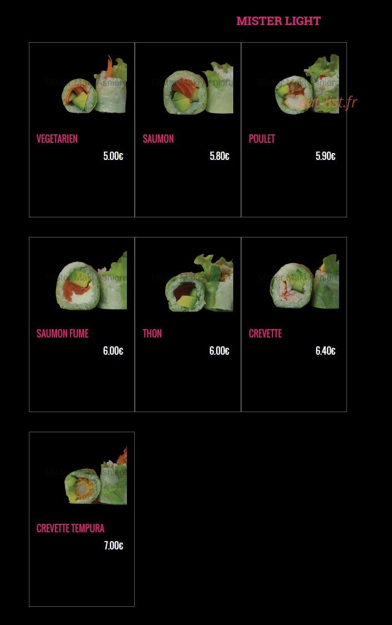 Carte et menu de Mister Maki à Asnieres sur Seine — Les mister light