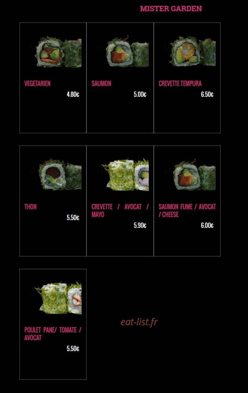 Carte et menu de Mister Maki à Asnieres sur Seine — Les mister garden