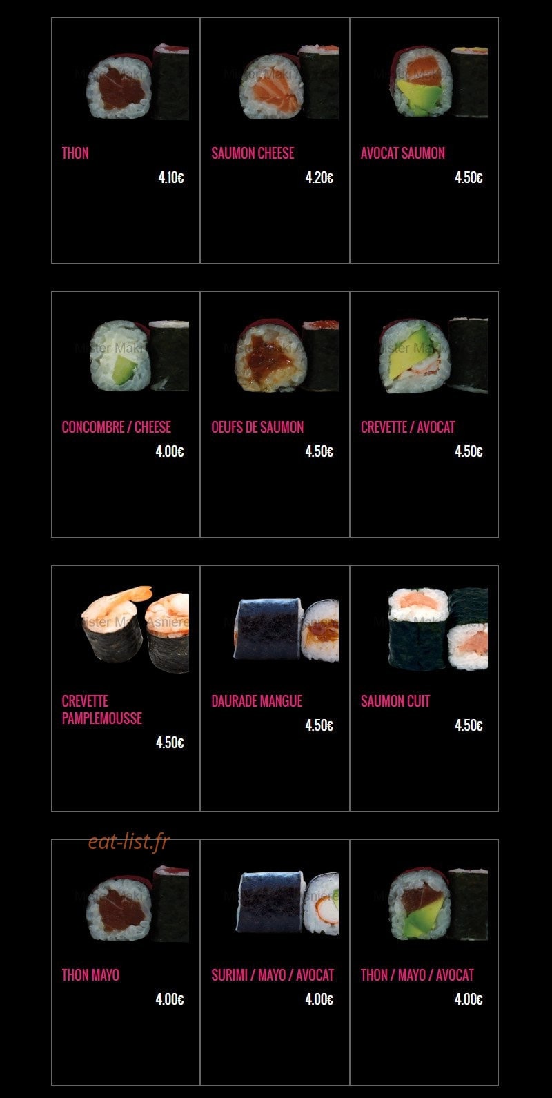 Carte et menu de Mister Maki à Asnieres sur Seine — Les makis page 2