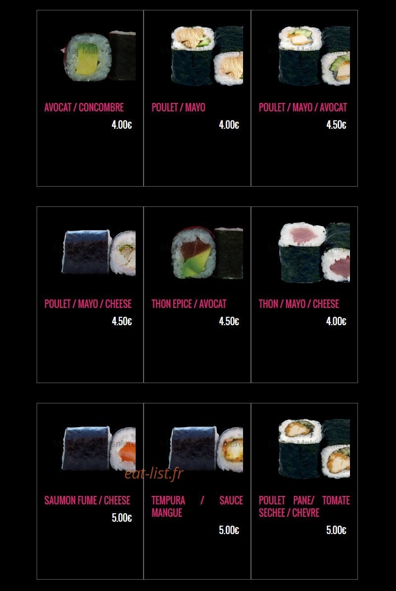 Carte et menu de Mister Maki à Asnieres sur Seine — Les makis page 3