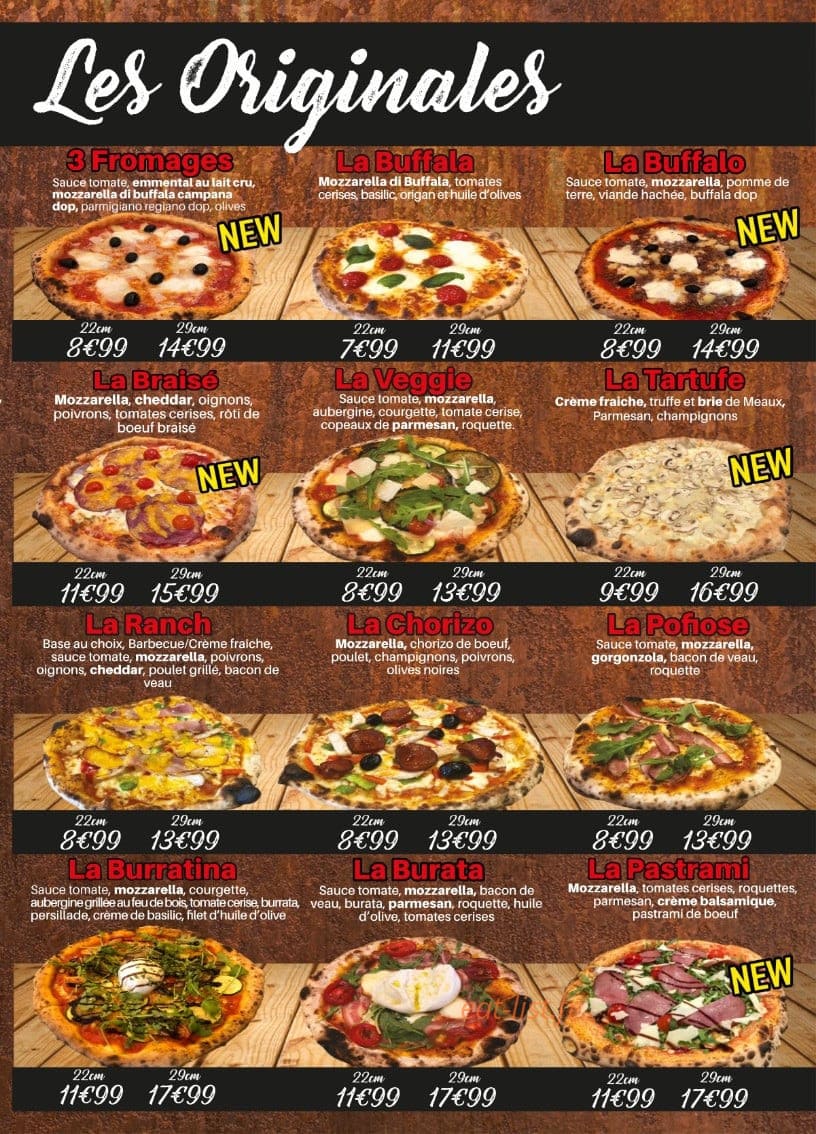 Carte et menu de O'flamme à Asnieres sur Seine — Les pizzas originales