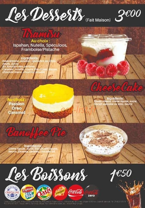Carte et menu de O'flamme à Asnieres sur Seine — Les desserts et boissons