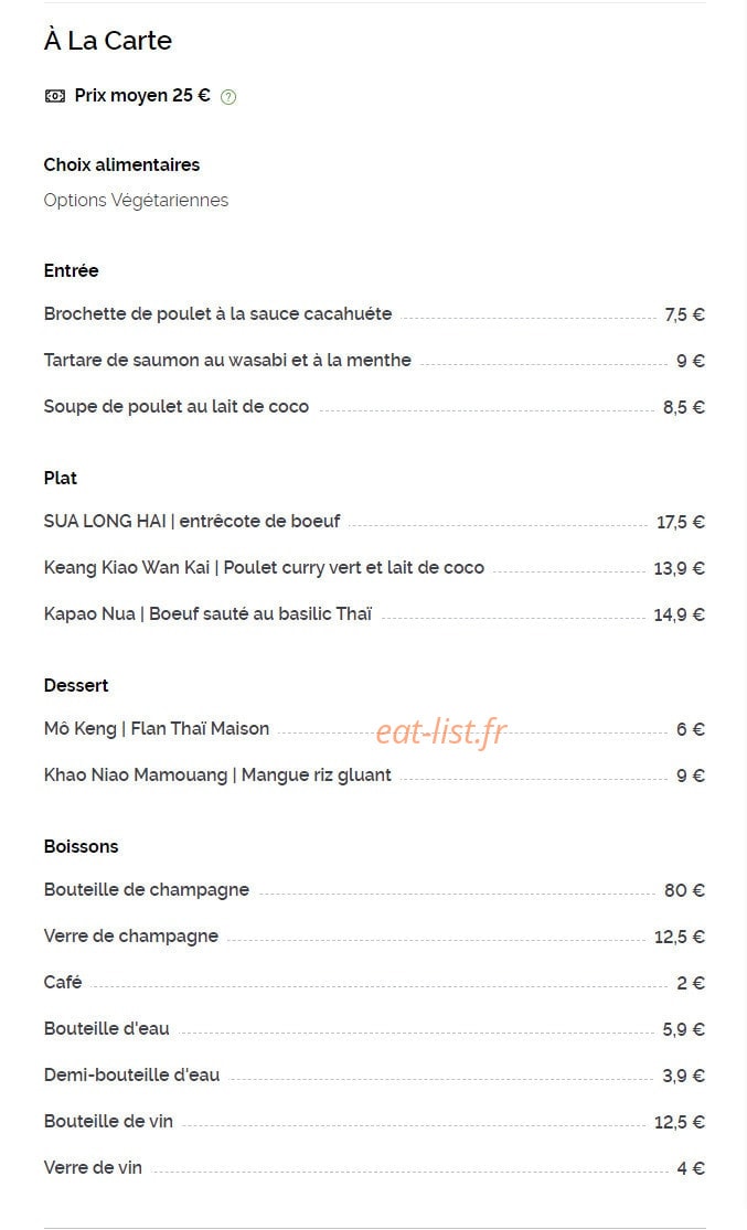 Oz Thaï — carte page 1