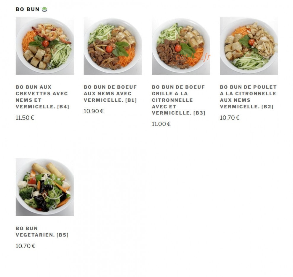 Carte et menu de Pho Hanoi à Asnieres sur Seine — Les soupes Bo bun