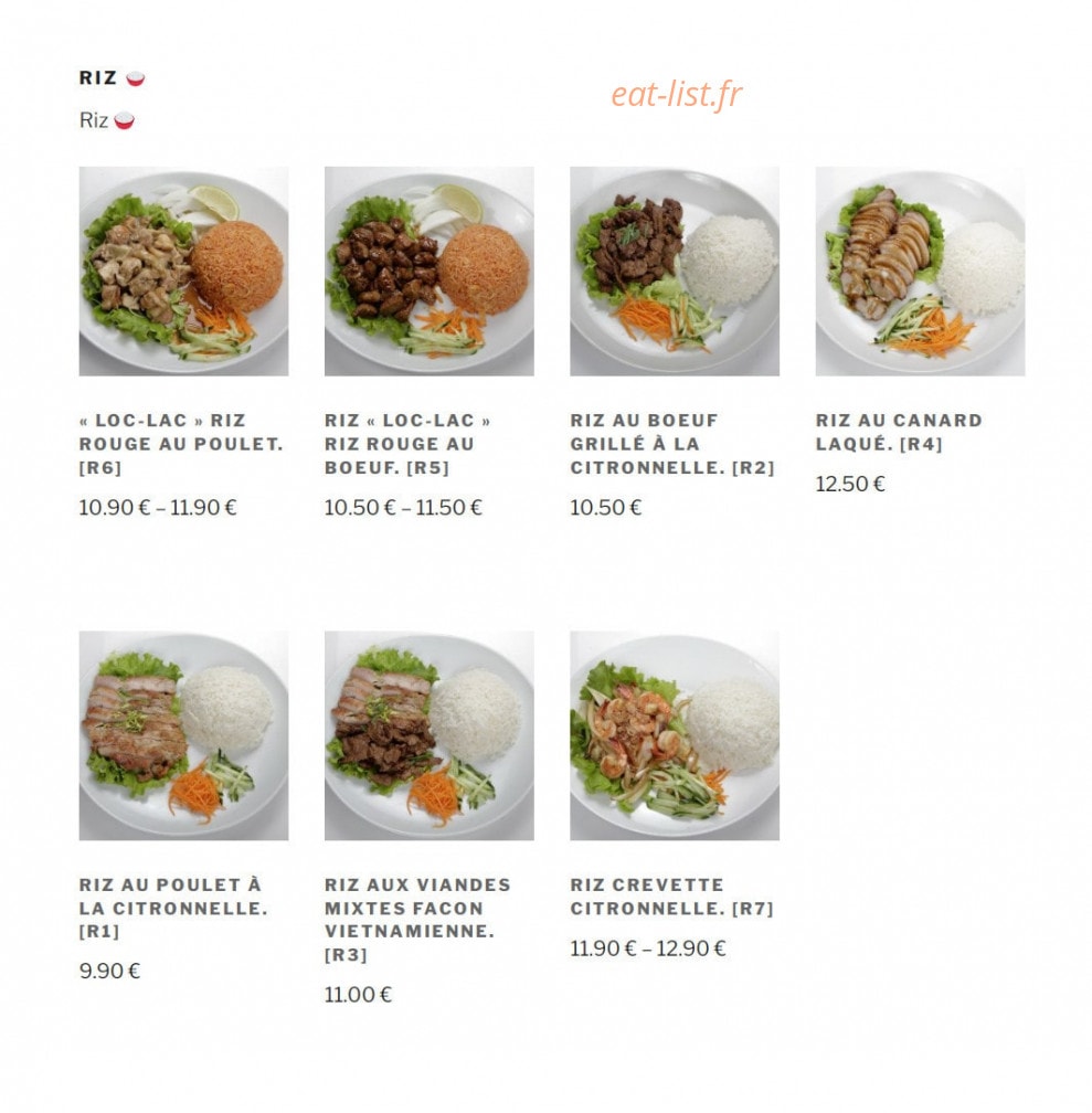 Carte et menu de Pho Hanoi à Asnieres sur Seine — Les plats riz