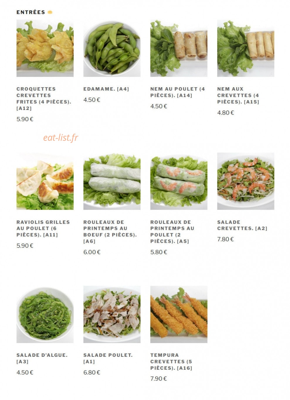Carte et menu de Pho Hanoi à Asnieres sur Seine — Les entrées