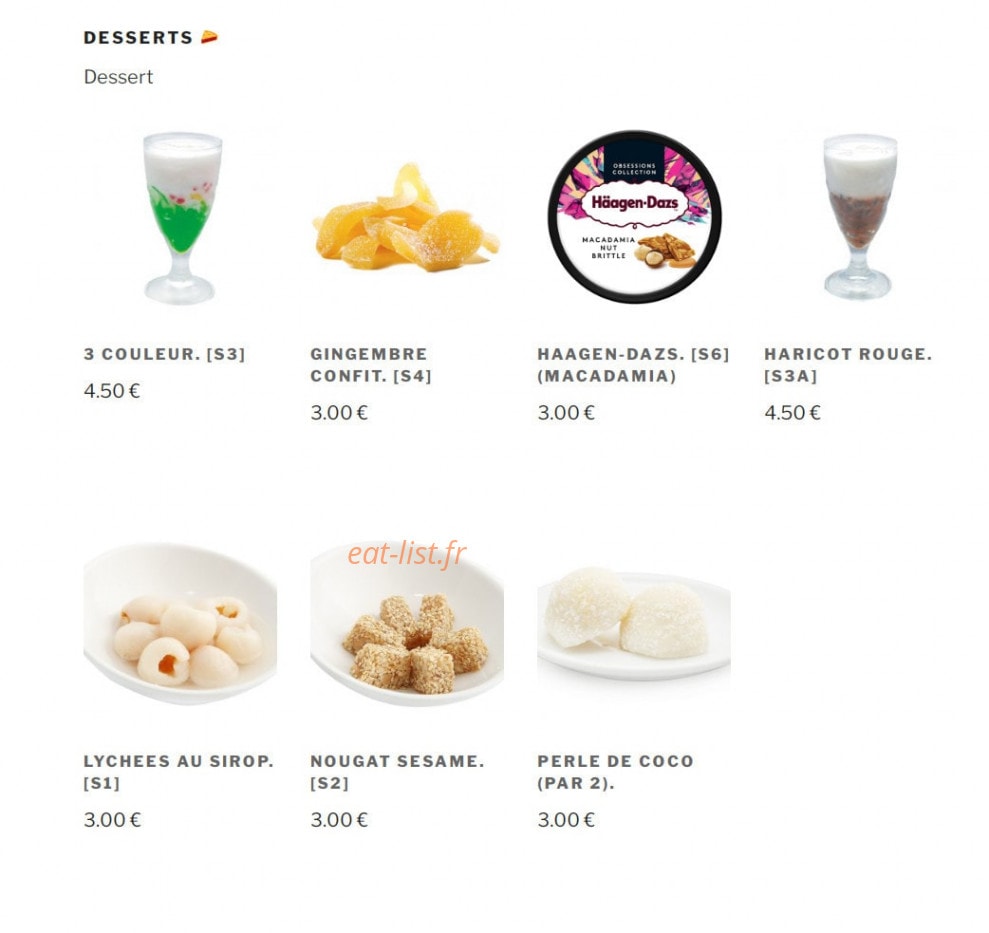 Carte et menu de Pho Hanoi à Asnieres sur Seine — Les desserts