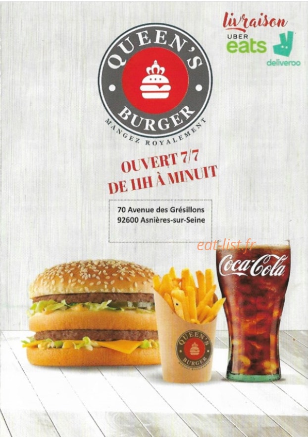 Queen's Burger — carte page 1