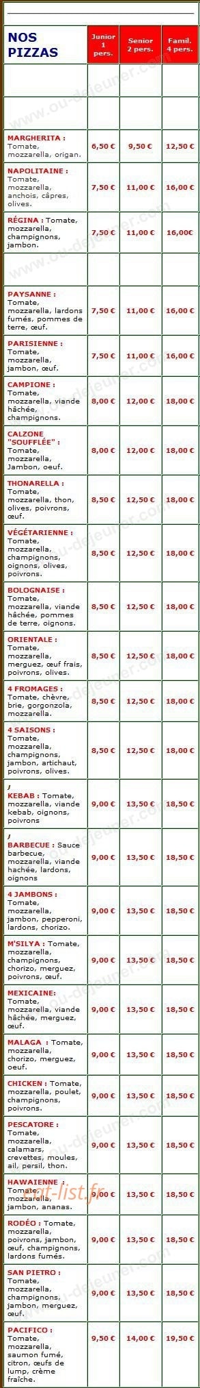 Rapido Pizza — carte page 1