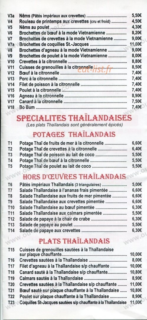 Saveurs d'Asie — carte page 2