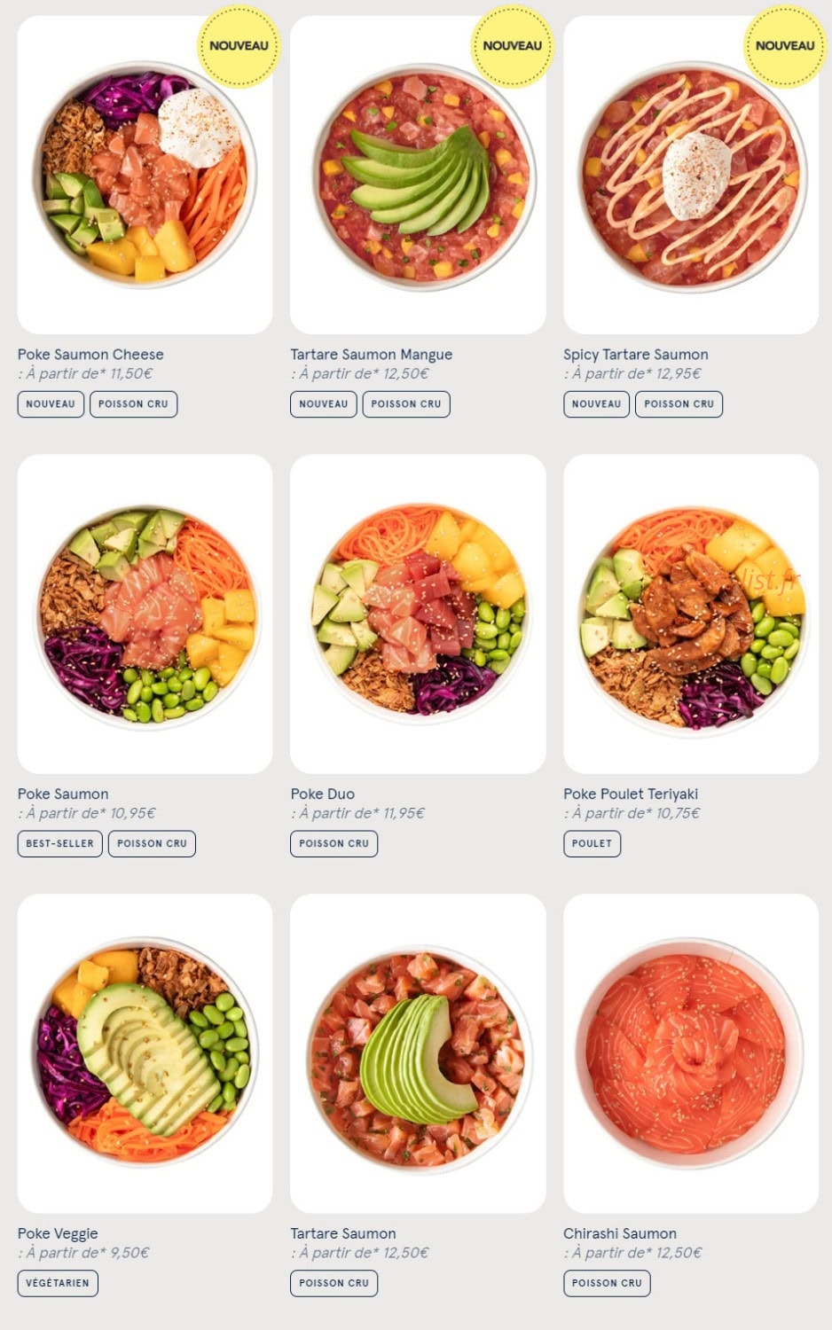 Carte et menu de Sushi Daily à Asnieres sur Seine — Les bowls
