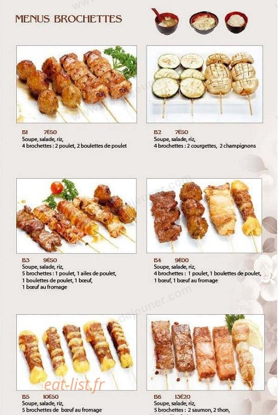 Carte et menu de Sushi tokyo à Asnieres sur Seine — Les menus brochettes