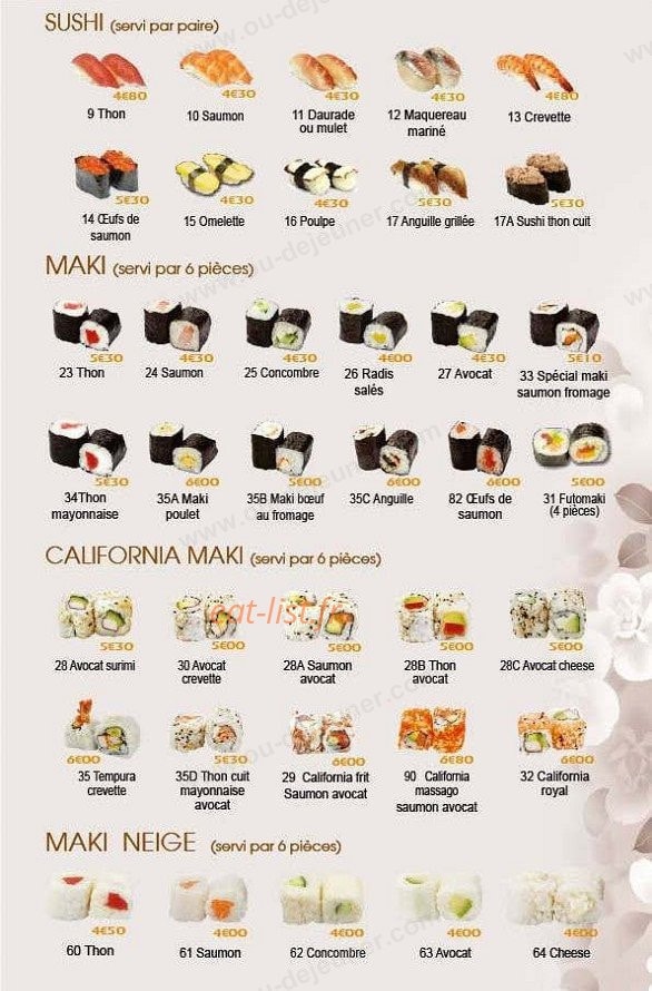 Carte et menu de Sushi tokyo à Asnieres sur Seine — Les sushis, makis, california maki