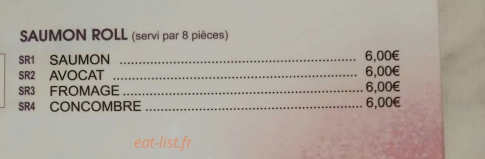 Carte et menu de Tokyo Sakura à Asnieres sur Seine — Saumon roll
