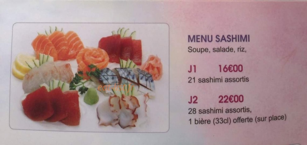Carte et menu de Tokyo Sakura à Asnieres sur Seine — Menu sashimi