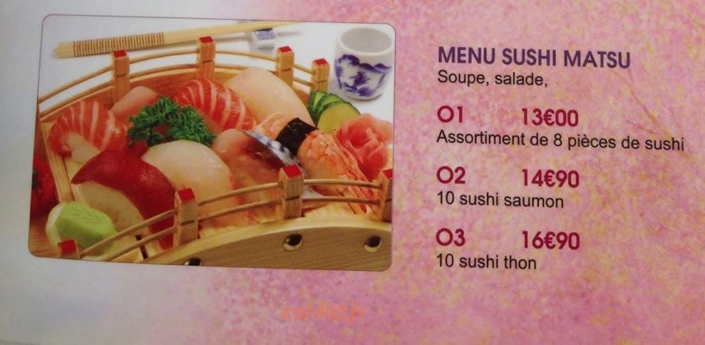 Carte et menu de Tokyo Sakura à Asnieres sur Seine — Menu sushi matsu