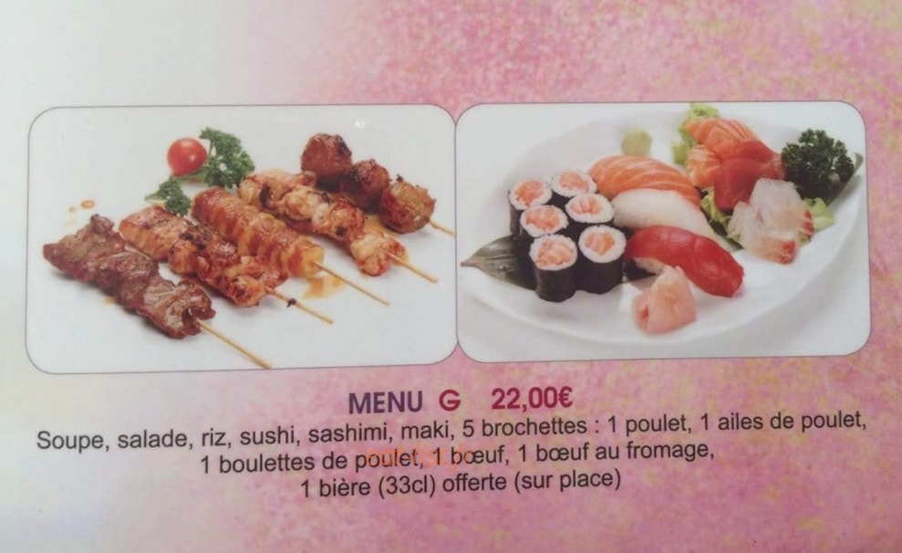 Carte et menu de Tokyo Sakura à Asnieres sur Seine — Menu G 22€