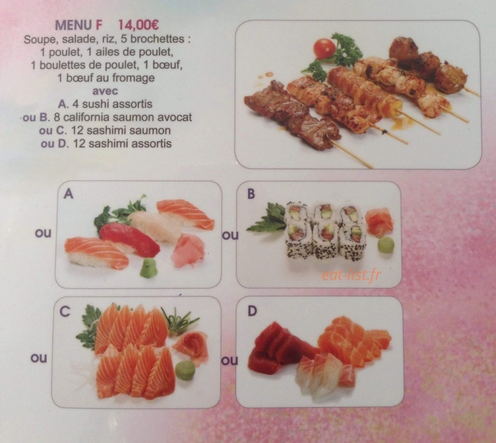 Carte et menu de Tokyo Sakura à Asnieres sur Seine — Menu F 14€