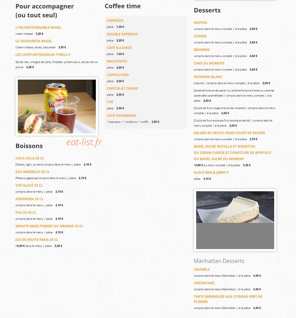 Urban Bagel — carte page 2